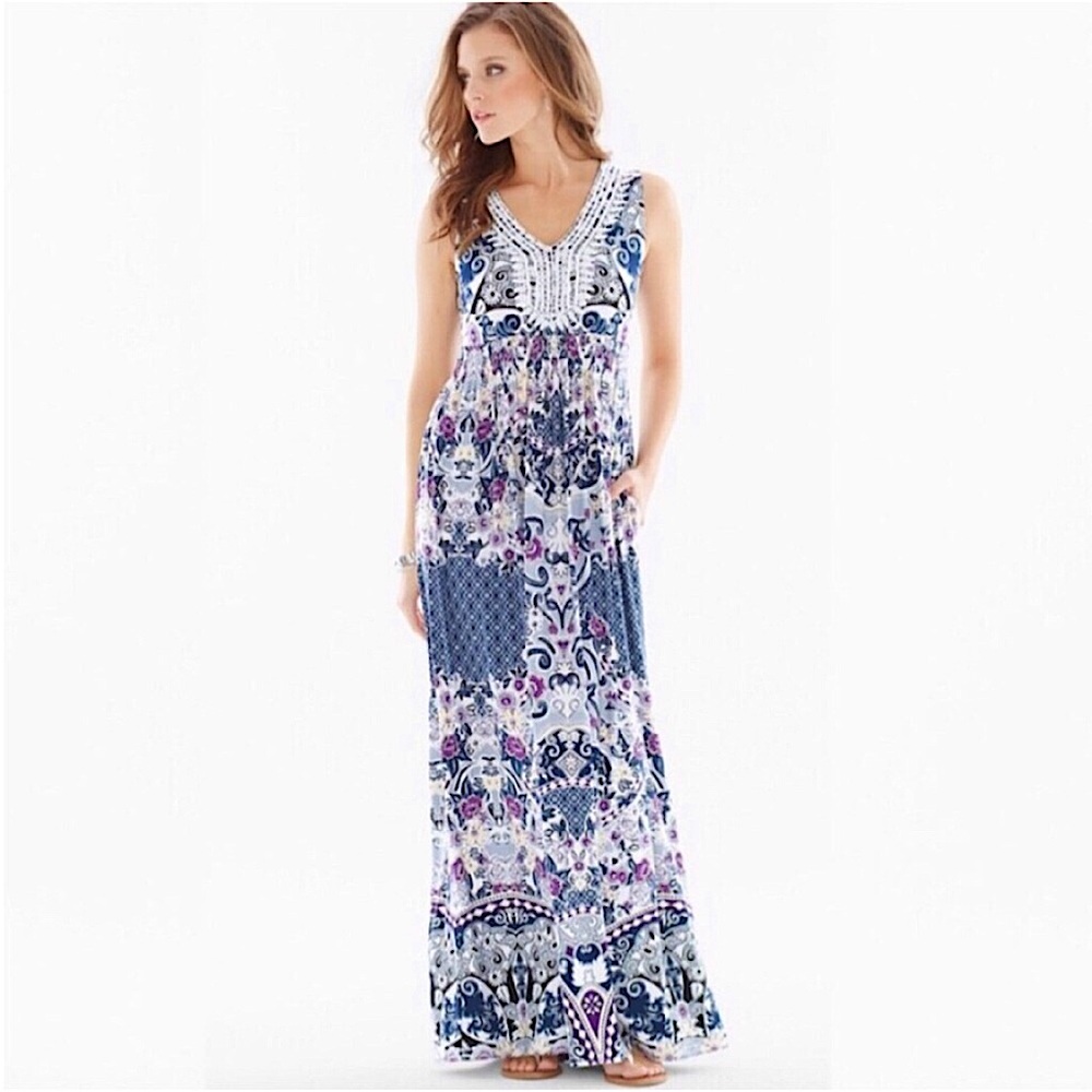 Soma Crochet-Trim Maxi Dress with Pockets in Illustrious Navy, Size Medium
